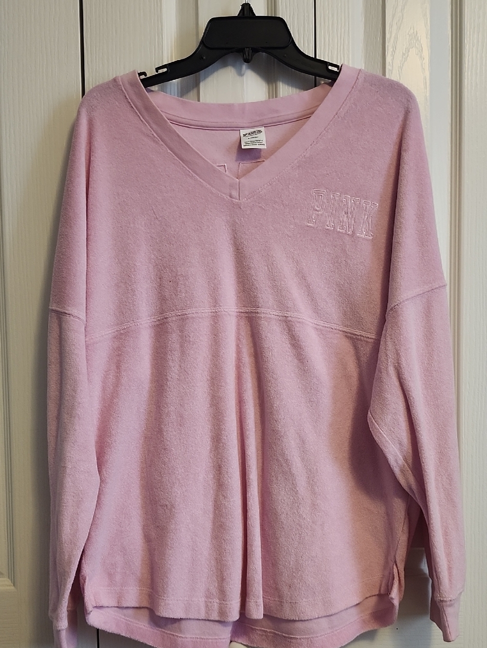 PINK V-neck Terry Sweatshirt - Light Pink